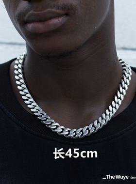 原创silver嘻哈拉丝古巴项链男士cuban链欧美潮流高质钛钢素链子