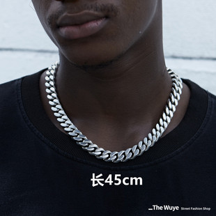 原创silver嘻哈拉丝古巴项链男士 cuban链欧美潮流高质钛钢素链子