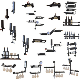 美式 饰酒架置物架壁挂杯架倒挂 工业风复古水管置物架铁艺红酒装