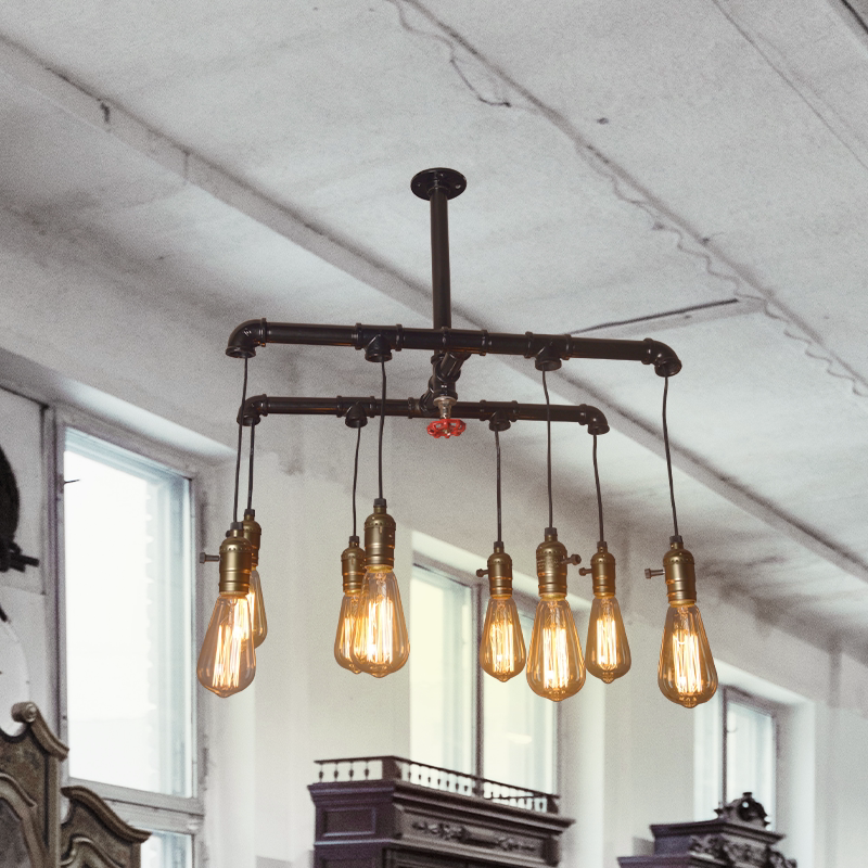 美式复古餐厅铁艺术设计师创意水管灯具工业风客厅餐吧台咖啡吊灯