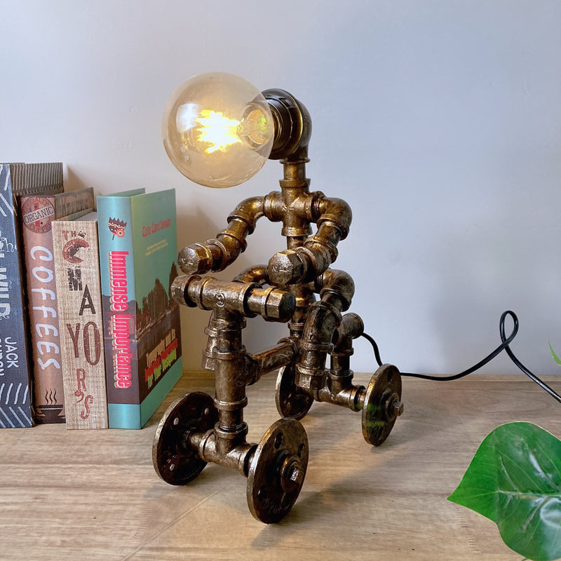 美式复古水管灯朋克机器人创意小夜灯酒吧书房创意氛围小台灯