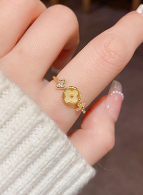 小众时尚设计感四叶花开口戒指