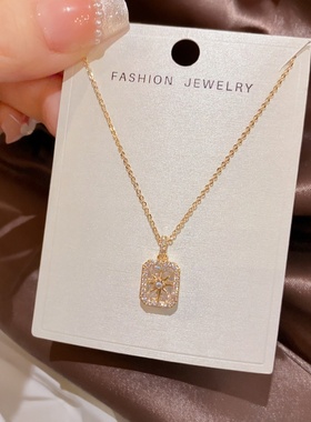 日韩简约满钻芒星方形锁骨链