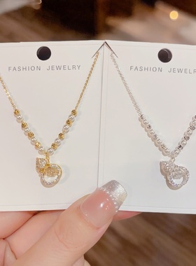 轻奢百搭珍珠满钻葫芦锁骨链