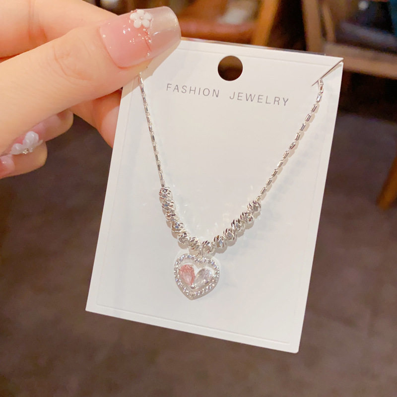 法式复古冷淡风圆珠满钻爱心项链