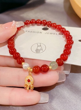 新中式红色串珠弹力绳本命年手串