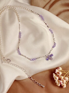 春季新款紫色蜜蜂串珠锁骨链