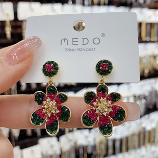 复古轻奢手工五花瓣耳环女感重工网红银针耳钉2025新款潮耳饰