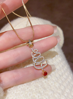 欧美轻奢满钻圣诞树超闪项链