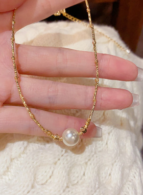 法式轻奢气质白色珍珠棍链项链小众时尚简约设计感百搭锁骨链