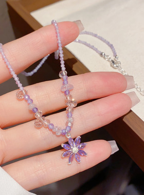 轻奢清冷感锆石花朵吊坠锁骨链