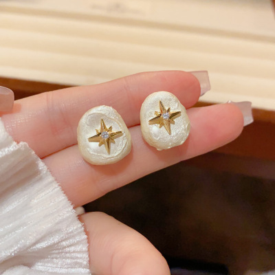日韩简约几何芒星金属耳钉女款