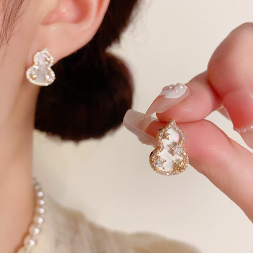 法式轻奢锆石星星贝壳葫芦耳钉