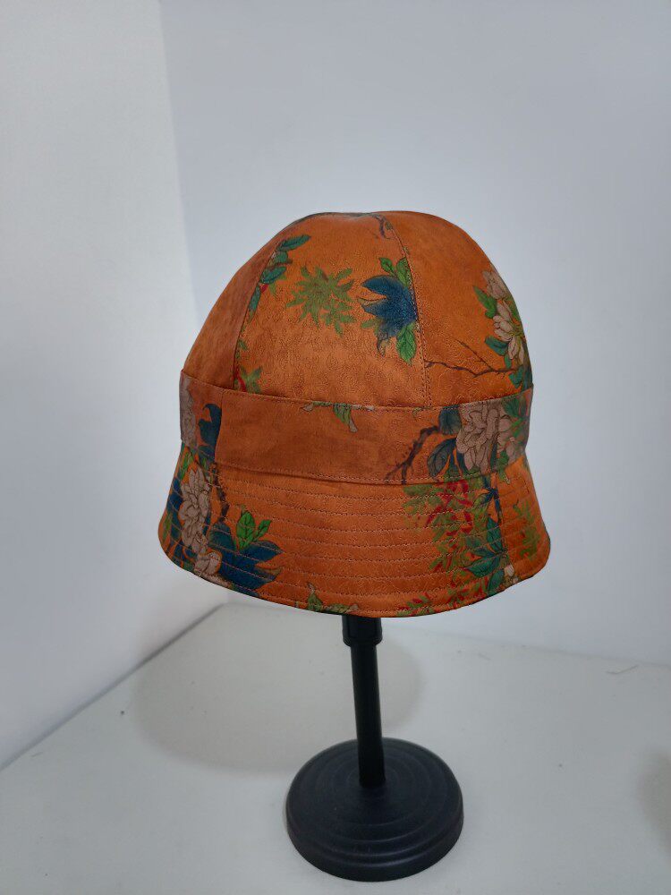 定制手工制作真丝香云纱渔夫帽盆帽防晒帽女士帽子钓鱼帽大檐帽