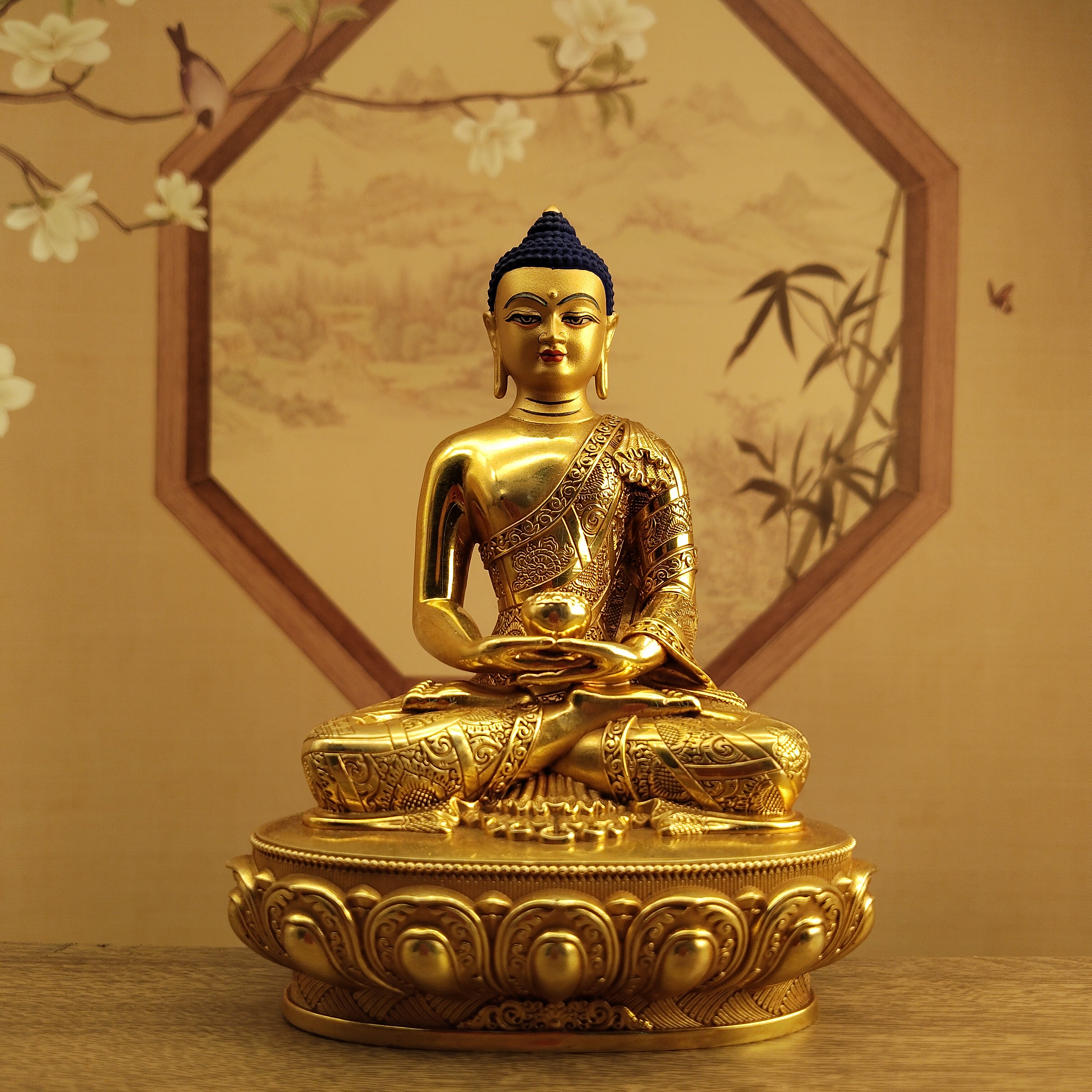 黄铜画脸西藏精工阿弥陀佛神像家居摆件佛堂寺庙供奉供具桌面车载