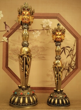 尼泊尔工艺纯铜画脸三面普巴金刚像家居摆件佛堂寺庙供桌面供奉