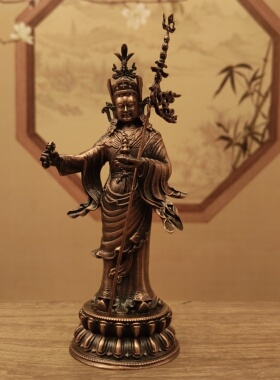 尼泊尔工艺紫铜做旧莲花生大士佛像家居摆件10公分三寸寺庙佛堂供
