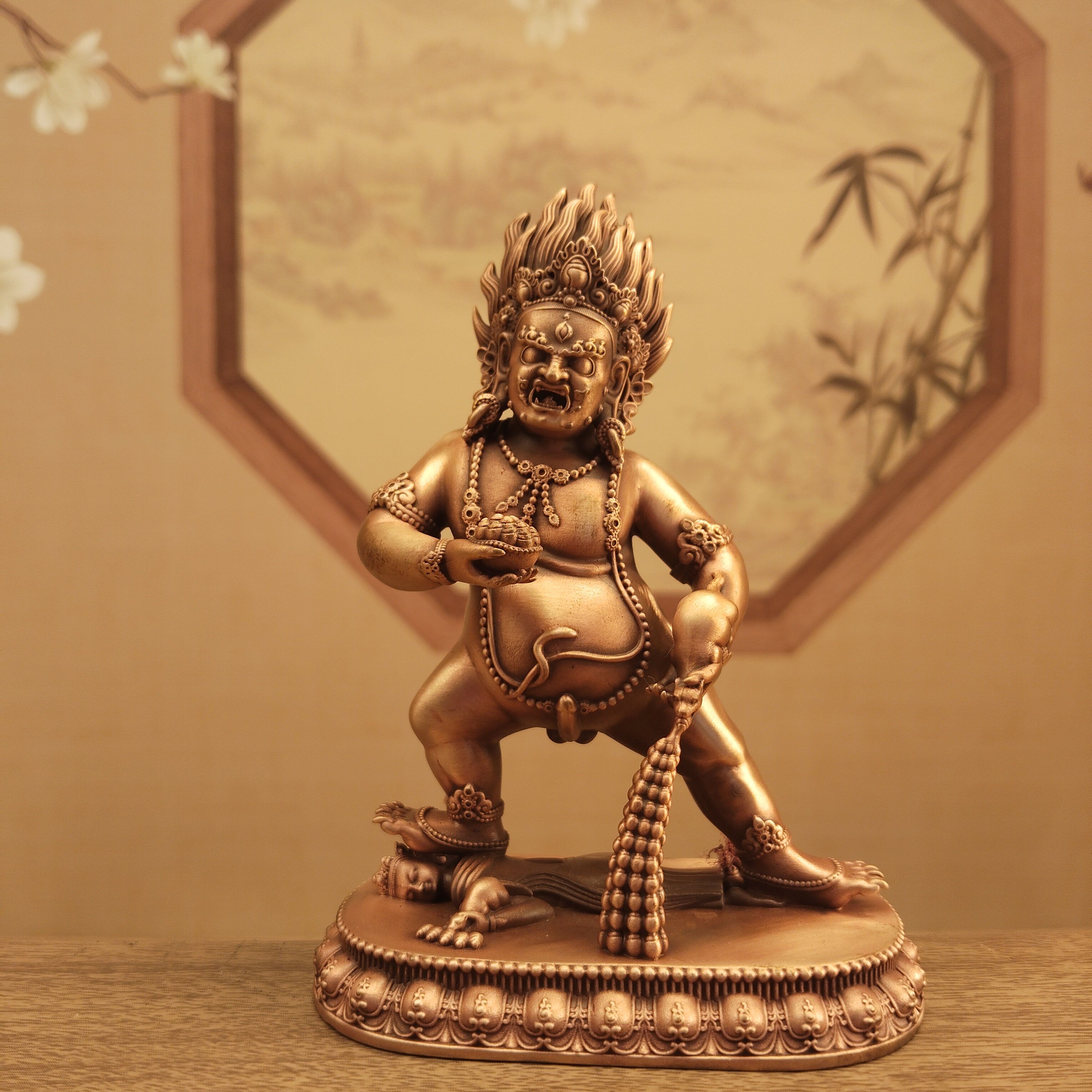 尼泊尔工艺紫铜做旧三寸10厘米黑财神像居家摆件佛堂寺庙供奉供具