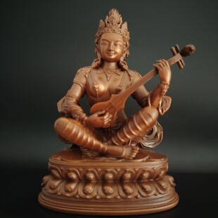 藏传紫铜妙音佛母菩萨妙音天女摆件家居随身供奉摆件工艺品三寸