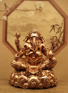 纯紫铜精工泰国三寸四臂象神像居家办公客厅佛堂佛像摆件车载随身