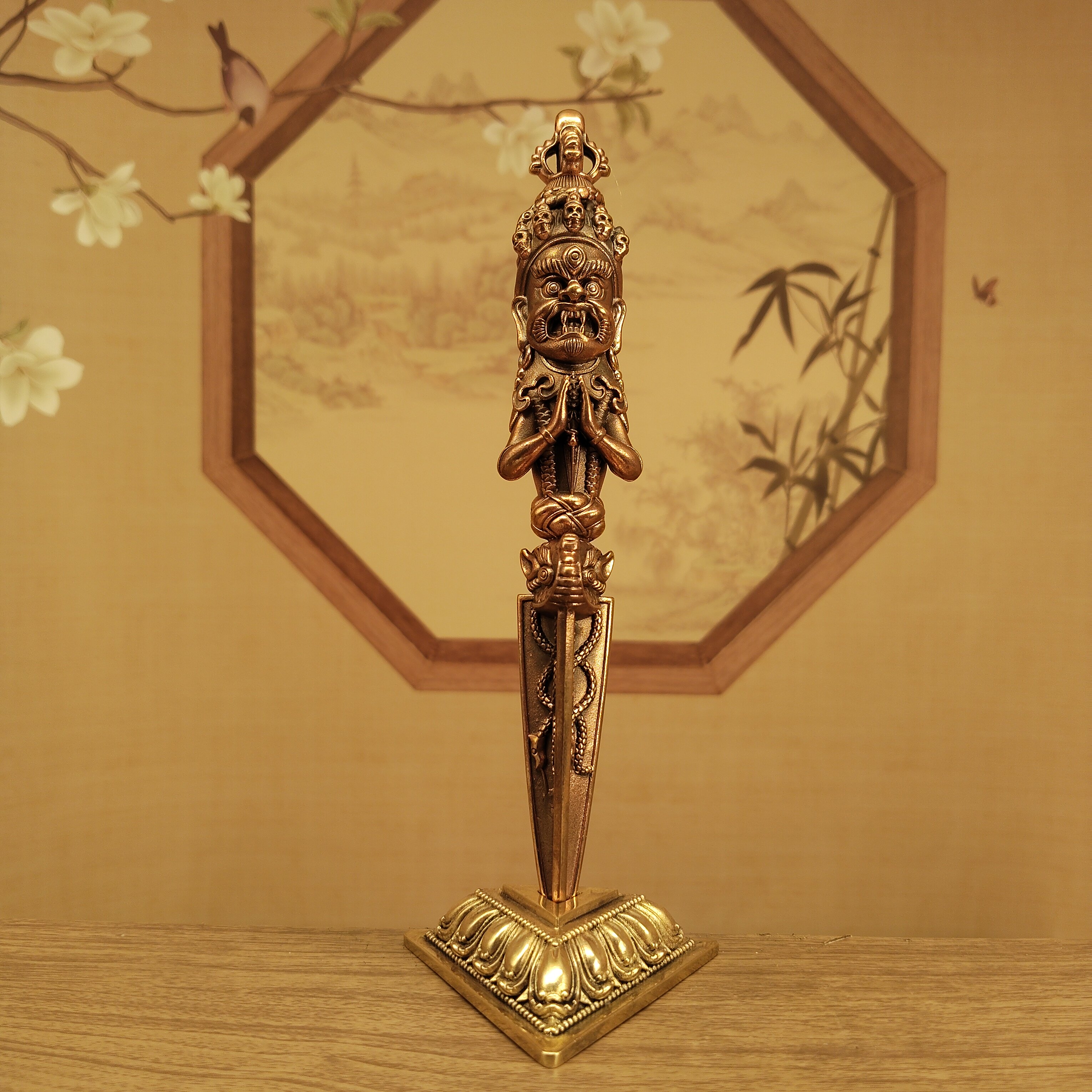 尼泊尔工艺紫铜精工普巴金刚撅带底座居家摆件佛堂寺庙供奉供具