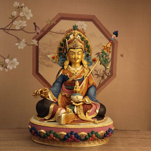 尼泊尔工艺全身彩绘莲花生大士像居家客厅摆件佛堂寺庙供桌面摆