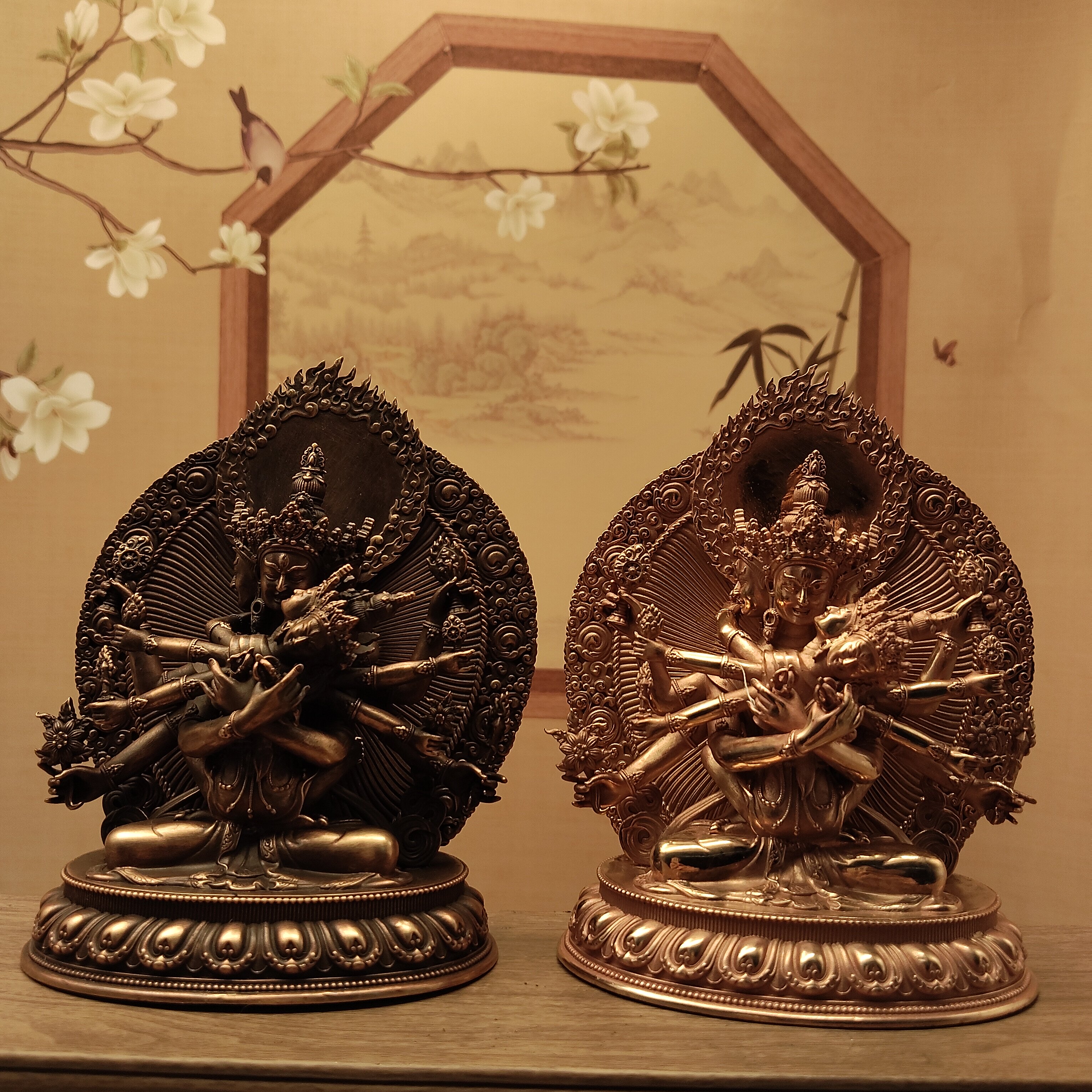 西藏精工紫铜12厘米高密集金刚佛像家居摆件办公客厅佛堂寺庙供