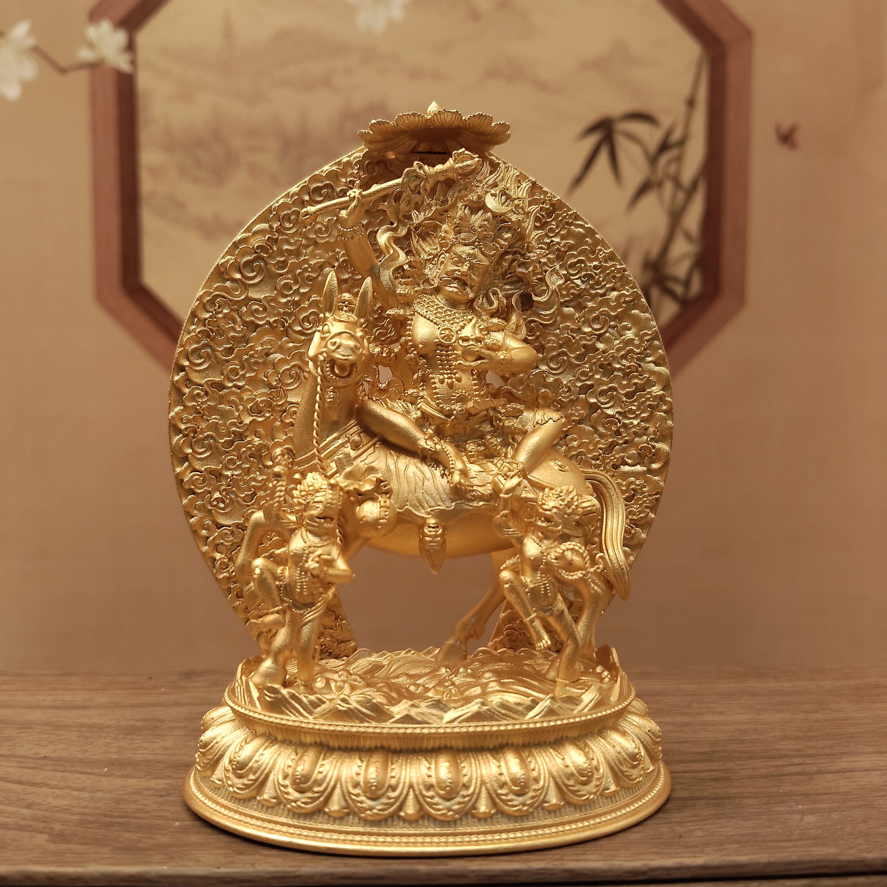 藏传密宗铜镀金三寸10公分吉祥天母佛像家居摆件佛堂寺庙供车载