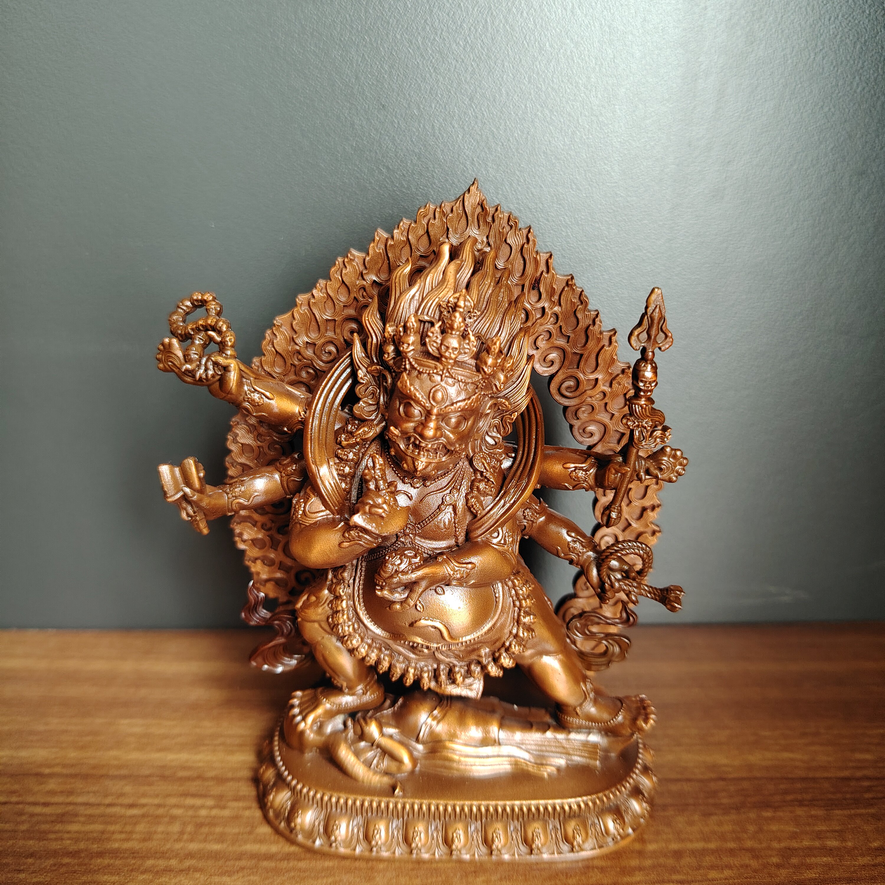藏传密宗纯铜六臂玛哈嘎拉佛像摆件随身家居守护可装藏3寸11厘米