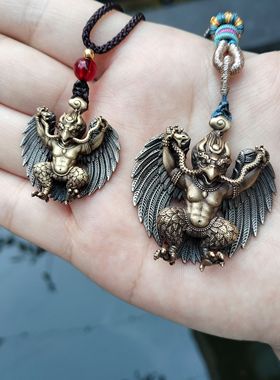 西藏民族风精工黄铜做旧金翅大鹏鸟吊坠男女款个性配饰随身项链