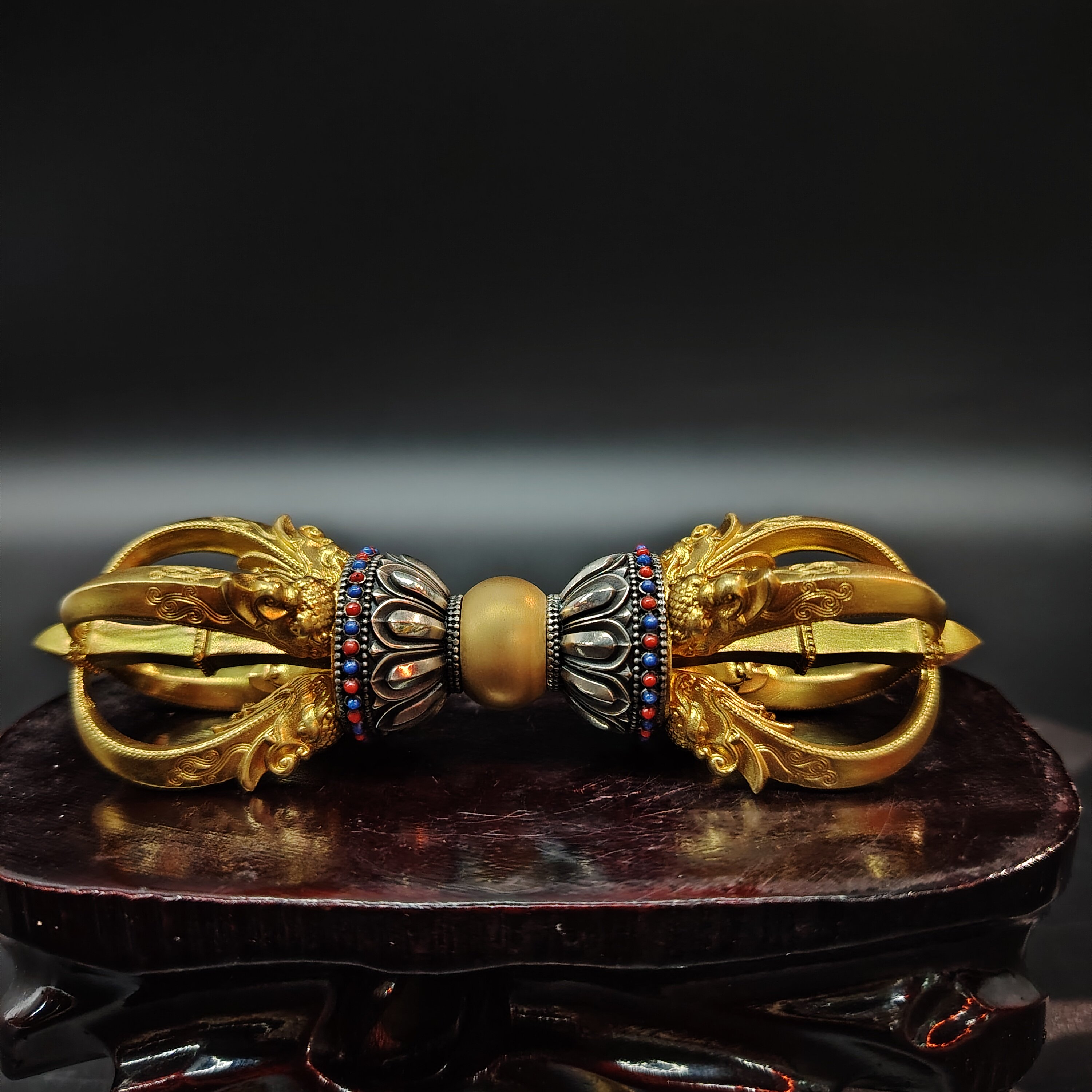 尼泊尔纯铜密宗五股金刚杵黄铜精工11.8cm降魔杵普巴杵随身把件