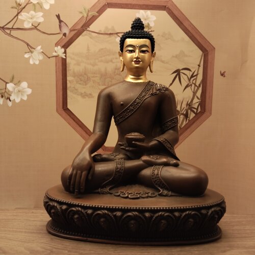 西藏精工紫铜画脸释迦牟尼像家居摆件办公客厅装饰23厘米供奉供具