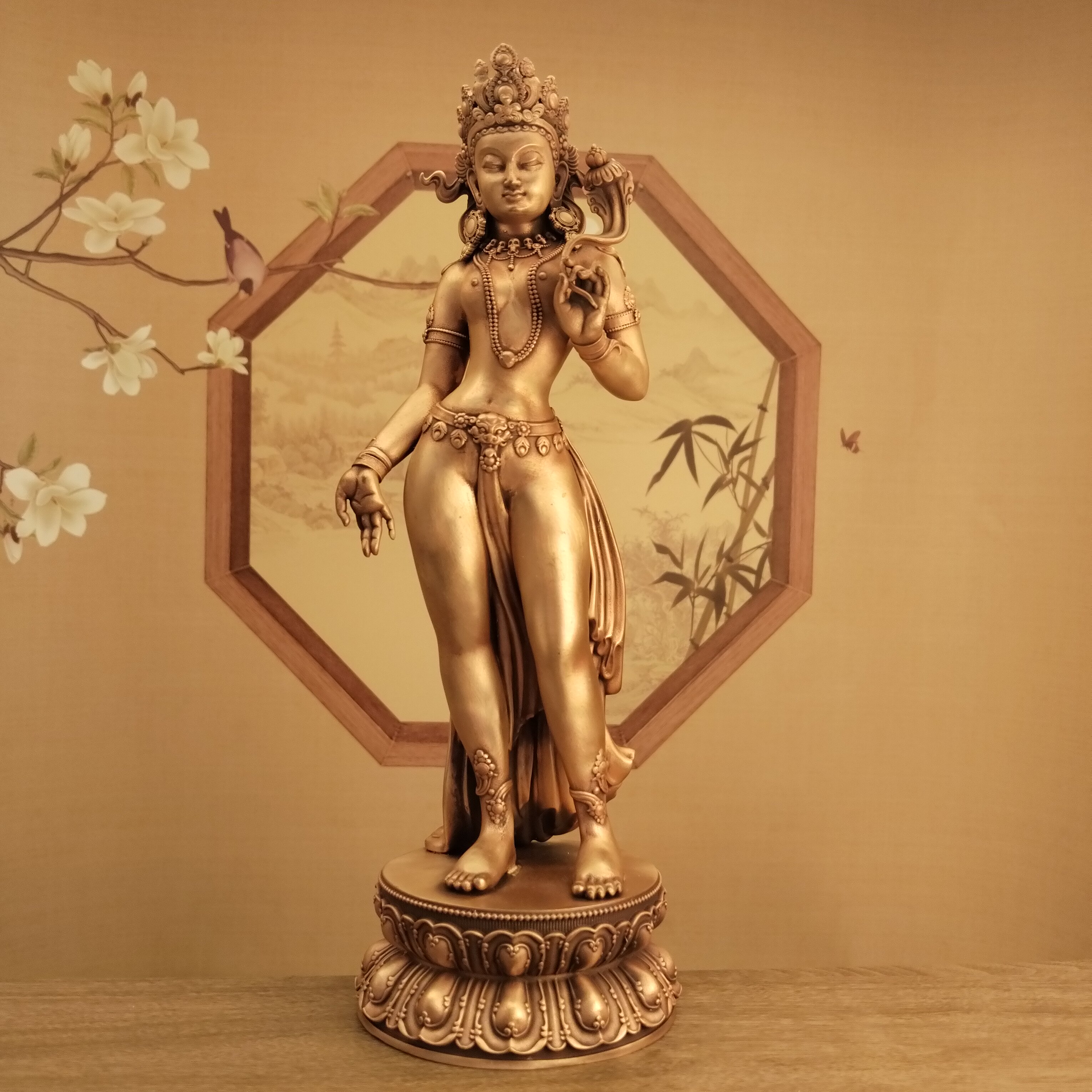紫铜做旧7寸23厘米站式站姿绿度母佛像家居摆件佛堂寺庙供奉供具