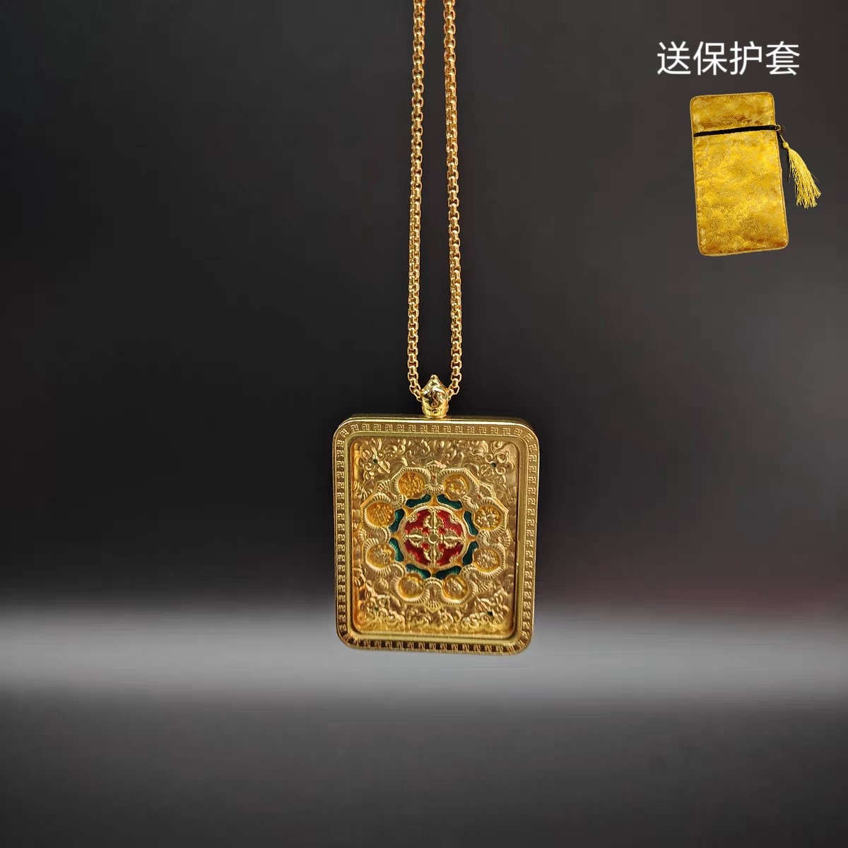 藏式摩尼宝唐卡画嘎乌盒吊坠4*5双面方形盒空盒复古随身可打开