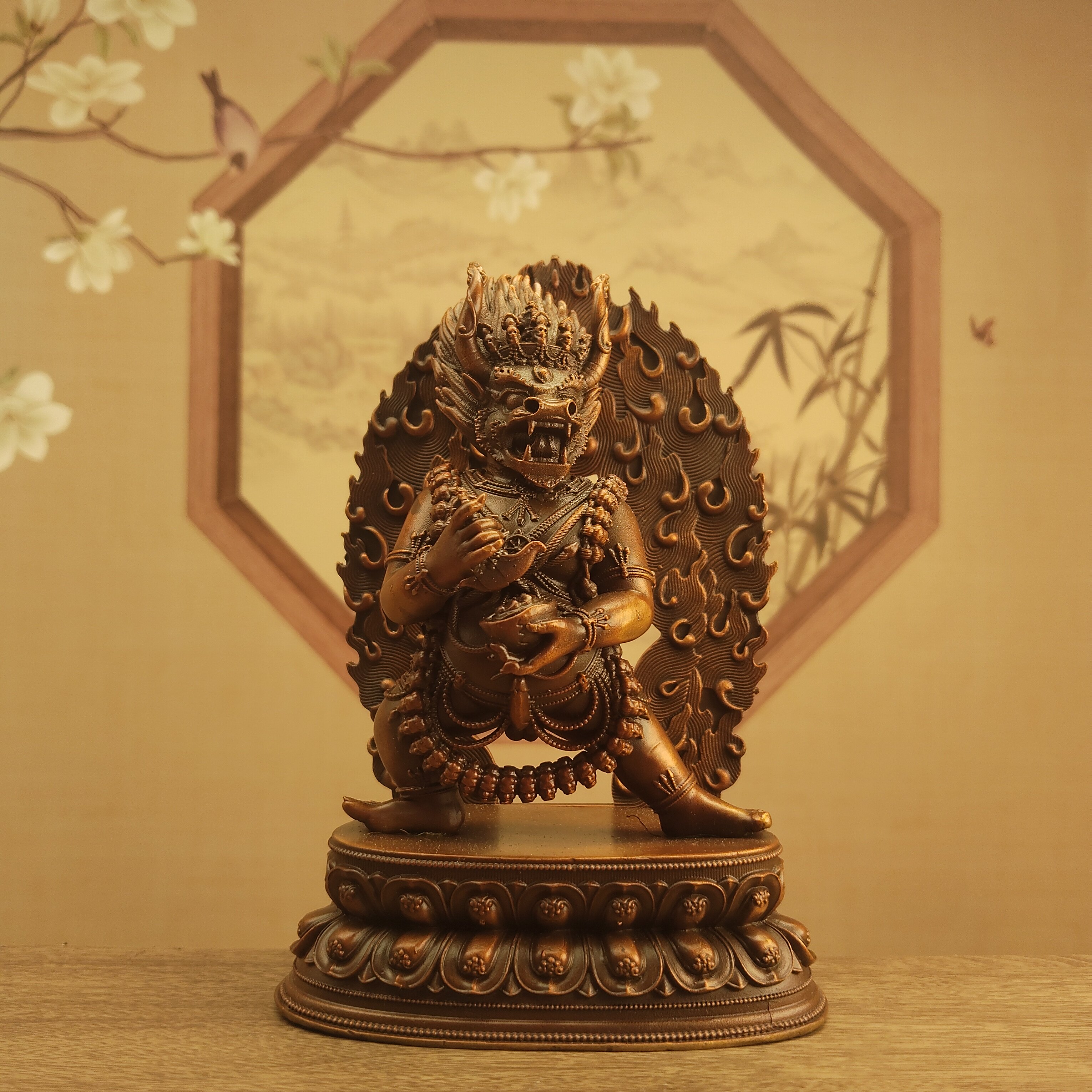 藏传密宗紫铜做旧12厘米俱身单身大威德像佛像居家摆件佛堂寺庙供