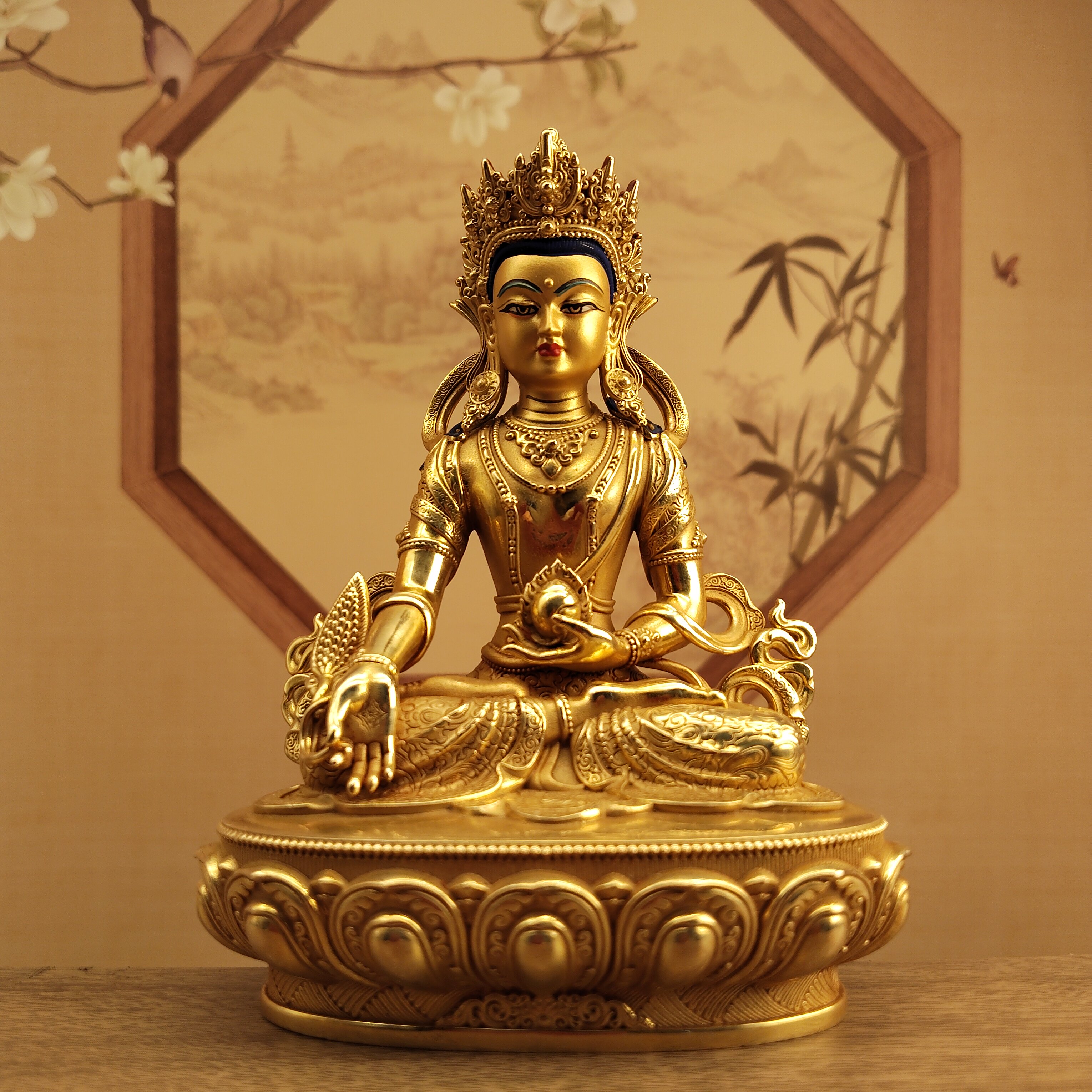 尼泊尔工艺黄铜画脸地藏王菩萨佛像居家摆件客厅办公佛堂寺庙供奉