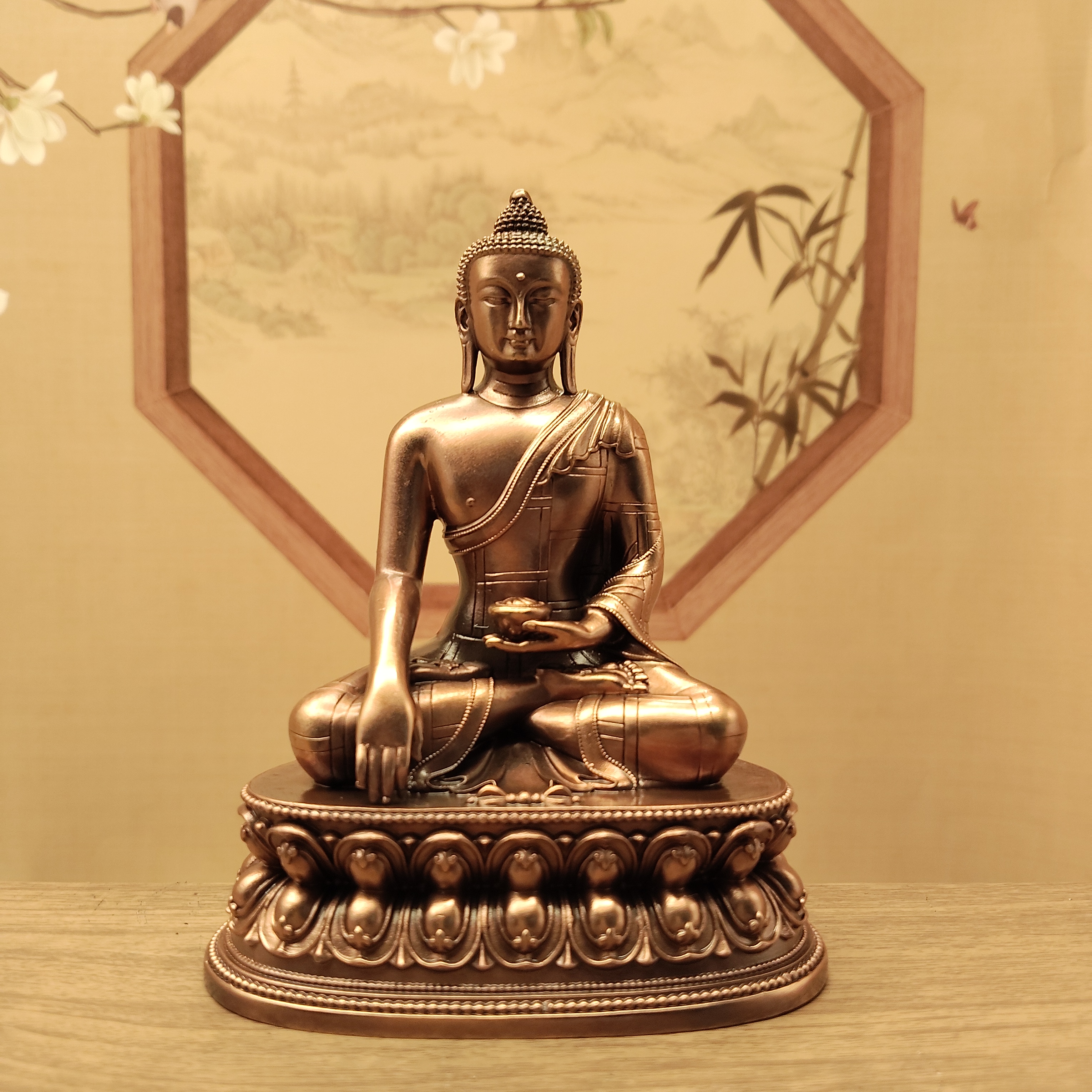 尼泊尔工艺紫铜12厘米释迦牟尼佛像居家办公客厅摆件佛堂供奉供具