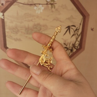 藏传密宗铜镀真金大号莲花生大士天仗法器禅杖莲师三叉仗金刚杵