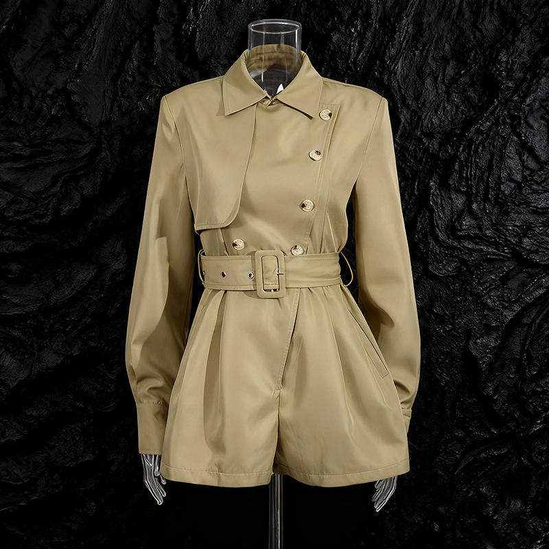 新款英伦休闲风短款风衣女2026春季翻领搭配腰带纯色高级感连体裤,女装/女士精品,连体衣/裤,淘宝优惠券,粉丝福利购,淘宝优惠卷