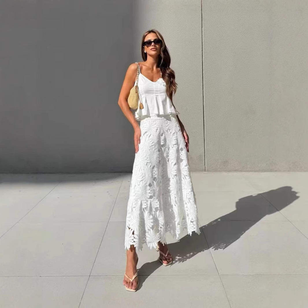 新款澳洲小众2025春季吊带手工钉花上衣配收腰镂空长裙时尚套装女,女装/女士精品,时尚套装,淘宝优惠券,粉丝福利购,淘宝优惠卷