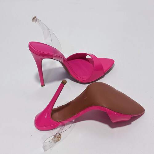 跨境欧美时装凉鞋尖头细跟玫红色搭扣女鞋大码sandals women heel