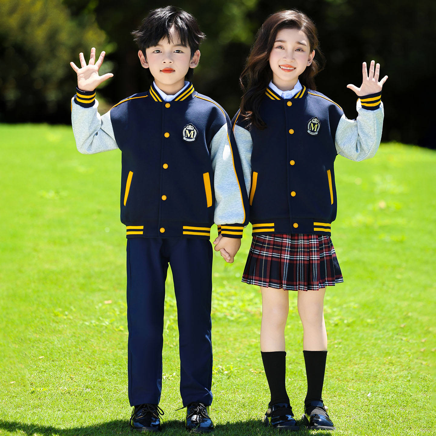 幼儿园园服英伦学院风棒球服三件套小学生校服诗歌朗诵合唱演出服