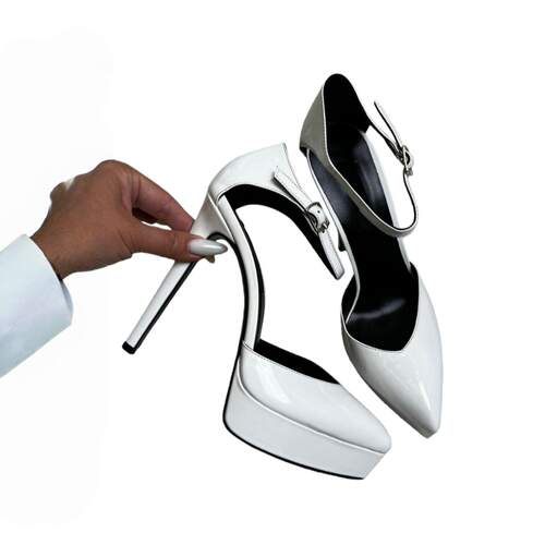 新款 欧美时装单鞋尖头水台搭扣细跟女鞋宴会high heels pumps