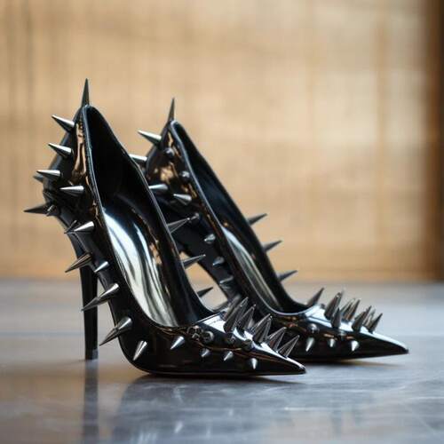 新款 欧美时装单鞋尖头铆钉细跟女鞋黑色高跟鞋high heels pumps