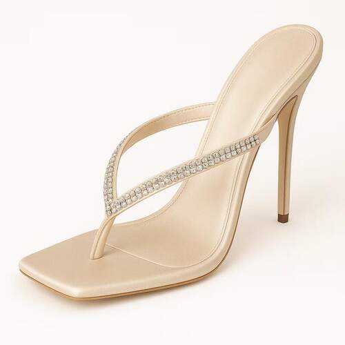 跨境欧美时装凉鞋方头夹趾水钻细跟外贸女鞋women sandals shoes