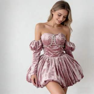 新款 设计感镶钻抹胸连衣裙欧美性感轻奢风名媛宴会礼服女 2026春季