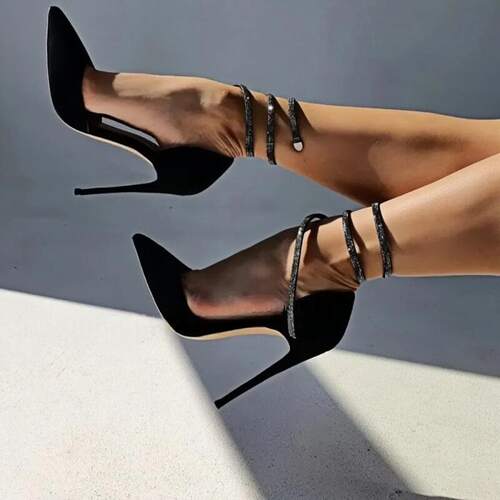 新款 跨境欧美时装单鞋 尖头脚环绑带细跟外贸大码女鞋high heels