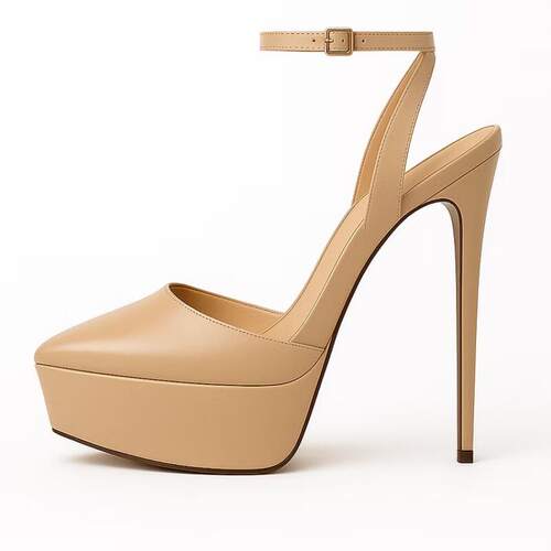 新款 欧美水台时装单鞋尖头细跟搭扣女鞋走秀high heels pumps