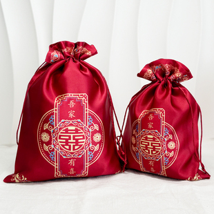 结婚喜糖袋子瓜子花生糖果布袋免折叠糖盒婚礼高级感抽绳手提喜袋