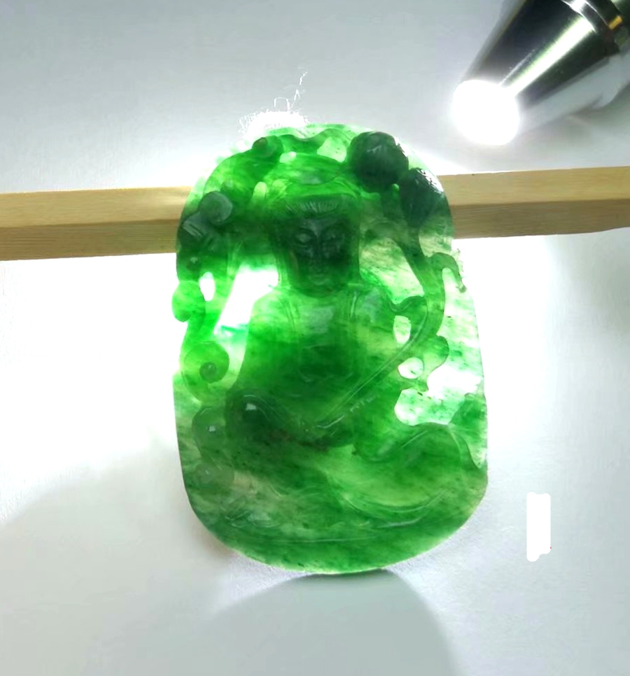 南阳天然独山玉观音老坑天蓝满绿料吊坠项坠男女款挂件玉石玉器